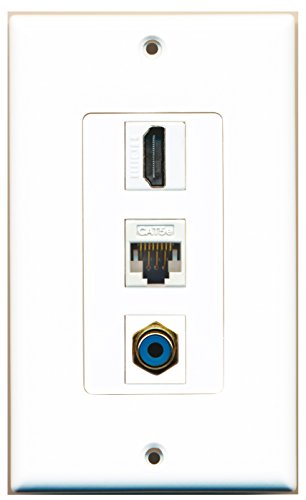 RiteAV - 1 Port HDMI and 1 Port RCA Blue and 1 Port Cat5e Ethernet White Decorative Wall Plate
