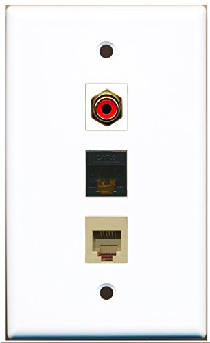 RiteAV - 1 Port RCA Red and 1 Port Phone RJ11 RJ12 Beige and 1 Port Cat6 Ethernet Black Wall Plate