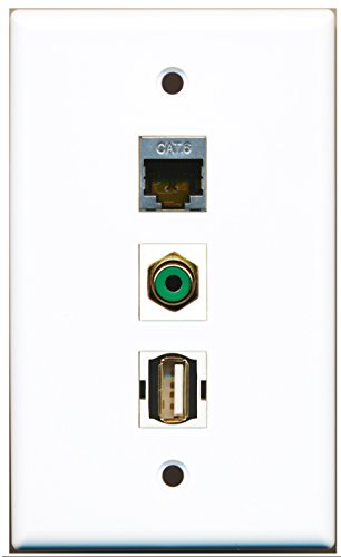 RiteAV - 1 Port RCA Green and 1 Port USB A-A and 1 Port Shielded Cat6 Ethernet Wall Plate