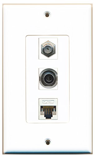 RiteAV - 1 Port Coax Cable TV- F-Type and 1 Port 3.5mm and 1 Port Cat5e Ethernet White Decorative Wall Plate Decorative