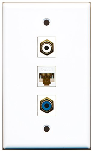 RiteAV - 1 Port RCA White and 1 Port RCA Blue and 1 Port Cat6 Ethernet White Wall Plate