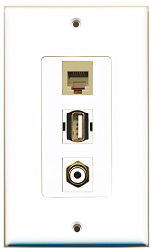 RiteAV - 1 Port RCA White and 1 Port USB A-A and 1 Port Phone RJ11 RJ12 Beige Decorative Wall Plate Decorative
