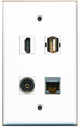 RiteAV - 1 Port HDMI 1 Port USB A-A 1 Port Shielded Cat6 Ethernet 1 Port Toslink Wall Plate