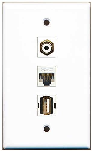 RiteAV - 1 Port RCA White and 1 Port USB A-A and 1 Port Cat5e Ethernet White Wall Plate