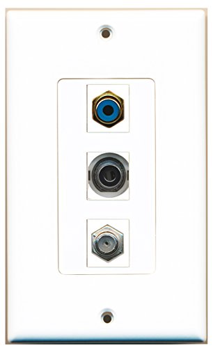 RiteAV - 1 Port RCA Blue and 1 Port Coax Cable TV- F-Type and 1 Port 3.5mm Decorative Wall Plate Decorative