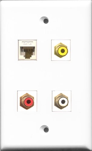 RiteAV 1 Port RCA Red and 1 Port RCA White and 1 Port RCA Yellow and 1 Port Cat6 Ethernet White Wall Plate