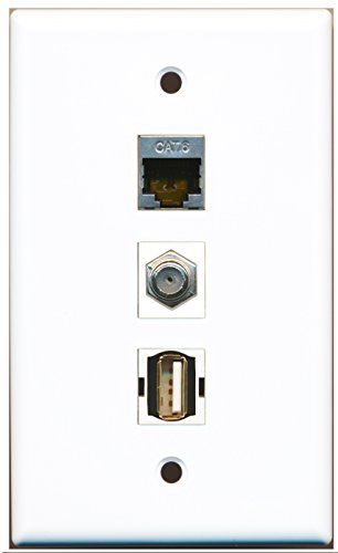 RiteAV - 1 Port Coax Cable TV- F-Type and 1 Port USB A-A and 1 Port Shielded Cat6 Ethernet Wall Plate