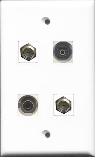 RiteAV - 2 Port Coax Cable TV- F-Type and 1 Port Toslink and 1 Port 3.5mm Wall Plate