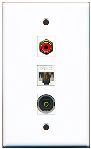 RiteAV - 1 Port RCA Red and 1 Port Toslink and 1 Port Cat5e Ethernet White Wall Plate