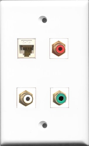 RiteAV 1 Port RCA Red and 1 Port RCA White and 1 Port RCA Green and 1 Port Cat6 Ethernet White Wall Plate