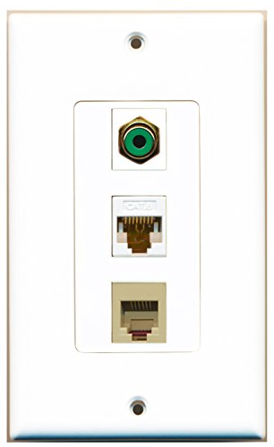 RiteAV - 1 Port RCA Green and 1 Port Phone RJ11 RJ12 Beige and 1 Port Cat6 Ethernet White Decorative Wall Plate Decorative