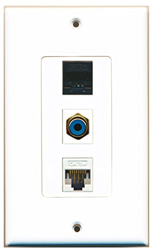 RiteAV - 1 Port RCA Blue and 1 Port Cat5e Ethernet White and 1 Port Cat5e Ethernet Black Decorative Wall Plate Decorative