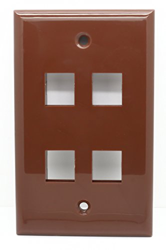 RiteAV Blank Wall Plate for Keystone Jacks - Brown 1 Gang 4 Port