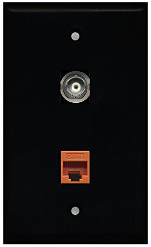 RiteAV - Black 1 Port BNC 1 Port Cat5e Ethernet Orange Wall Plate