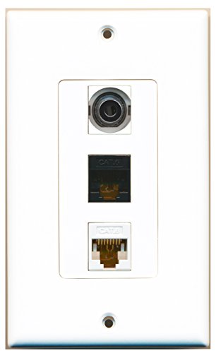 RiteAV - 1 Port 3.5mm and 1 Port Cat6 Ethernet White and 1 Port Cat6 Ethernet Black Decorative Wall Plate Decorative