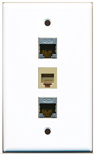 RiteAV - 1 Port Phone RJ11 RJ12 Beige 2 Port Shielded Cat6 Ethernet Wall Plate