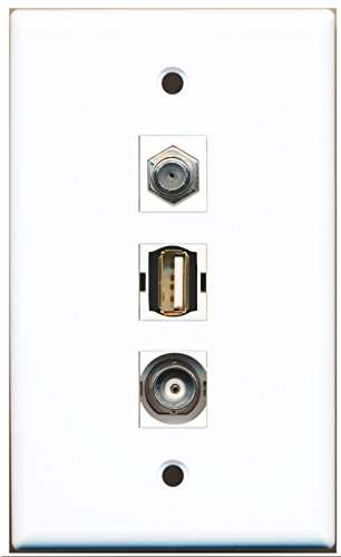 RiteAV - 1 Port Coax Cable TV- F-Type and 1 Port USB A-A and 1 Port BNC Wall Plate