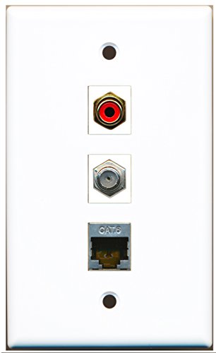 RiteAV - 1 Port RCA Red and 1 Port Coax Cable TV- F-Type and 1 Port Shielded Cat6 Ethernet Wall Plate