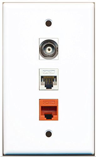 RiteAV - 1 Port BNC 1 Cat5e Ethernet White 1 Cat5e Ethernet Orange Wall Plate