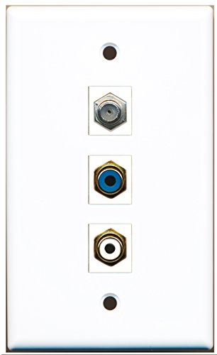 RiteAV - 1 Port RCA White and 1 Port RCA Blue and 1 Port Coax Cable TV- F-Type Wall Plate