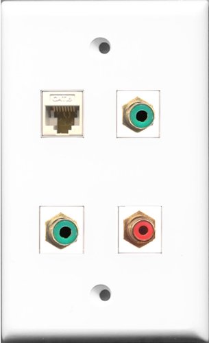 RiteAV 1 Port RCA Red 2 Port RCA Green and 1 Port Cat6 Ethernet White Wall Plate