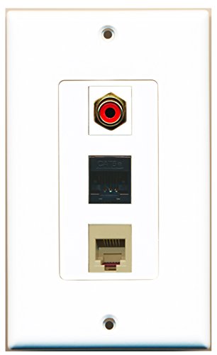 RiteAV - 1 Port RCA Red and 1 Port Phone RJ11 RJ12 Beige and 1 Port Cat5e Ethernet Black Wall Plate Decorative