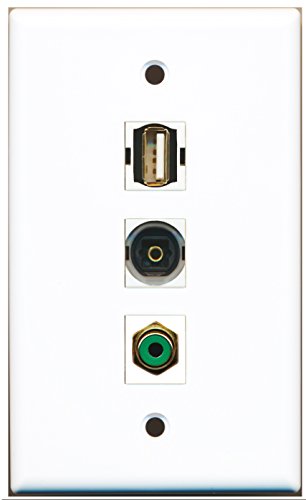 RiteAV - 1 Port RCA Green and 1 Port USB A-A and 1 Port Toslink Wall Plate