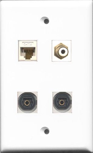 RiteAV 1 Port RCA White 2 Port Toslink and 1 Port Cat6 Ethernet White Wall Plate