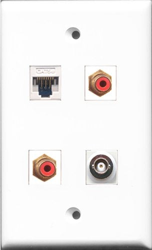 RiteAV - 2 Port RCA Red and 1 Port BNC and 1 Port Cat5e Ethernet White Wall Plate