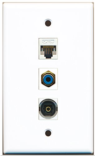 RiteAV - 1 Port RCA Blue and 1 Port Toslink and 1 Port Cat5e Ethernet White Wall Plate