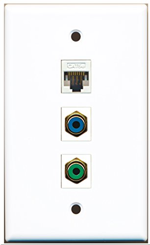 RiteAV - 1 Port RCA Green and 1 Port RCA Blue and 1 Port Cat5e Ethernet White Wall Plate
