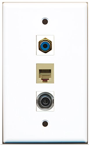 RiteAV - 1 Port RCA Blue and 1 Port Phone RJ11 RJ12 Beige and 1 Port 3.5mm Wall Plate