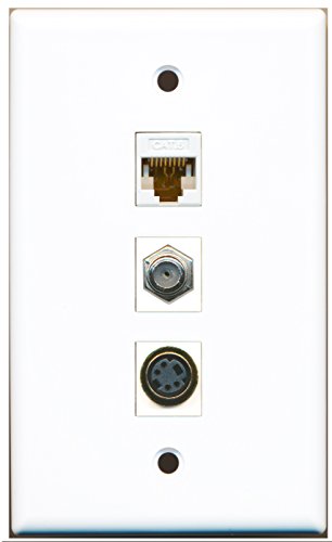 RiteAV - 1 Port Coax Cable TV- F-Type and 1 Port S-Video and 1 Port Cat6 Ethernet White Wall Plate