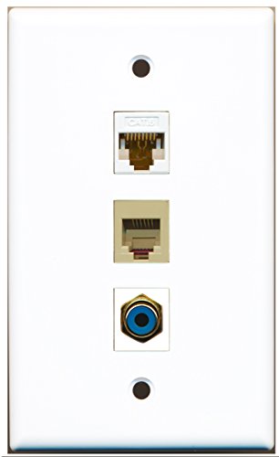 RiteAV - 1 Port RCA Blue and 1 Port Phone RJ11 RJ12 Beige and 1 Port Cat6 Ethernet White Wall Plate