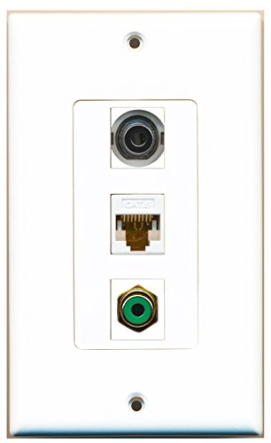 RiteAV - 1 Port RCA Green and 1 Port 3.5mm and 1 Port Cat6 Ethernet White Decorative Wall Plate Decorative