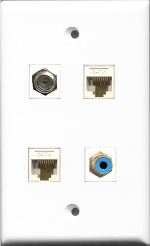 RiteAV 1 Port RCA Blue and 1 Port Coax Cable TV- F-Type 2 Port Cat6 Ethernet White Wall Plate