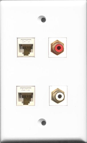 RiteAV 1 Port RCA Red and 1 Port RCA White 2 Port Cat6 Ethernet White Wall Plate