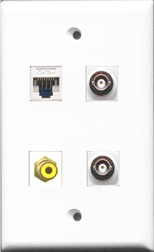RiteAV - 1 Port RCA Yellow 2 Port BNC and 1 Port Cat5e Ethernet White Wall Plate