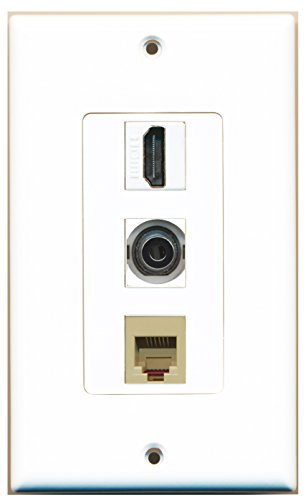 RiteAV - 1 Port HDMI and 1 Port Phone RJ11 RJ12 Beige and 1 Port 3.5mm Decorative Wall Plate Decorative