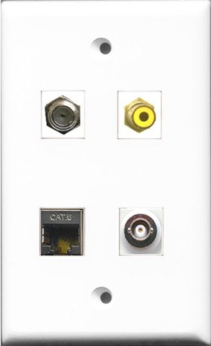 RiteAV 1 Port RCA Yellow and 1 Port Coax Cable TV- F-Type and 1 Port Shielded Cat6 Ethernet and 1 Port BNC Wall Plate