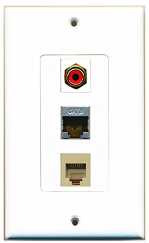 RiteAV - 1 Port RCA Red and 1 Port Phone RJ11 RJ12 Beige and 1 Port Shielded Cat6 Ethernet Decorative Wall Plate Decorative