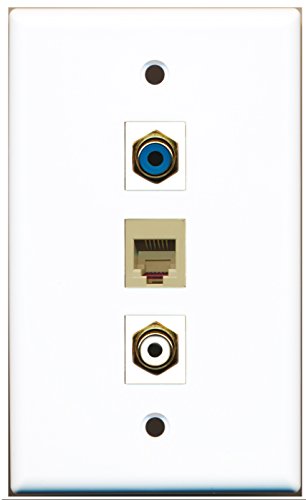 RiteAV - 1 Port RCA White and 1 Port RCA Blue and 1 Port Phone RJ11 RJ12 Beige Wall Plate