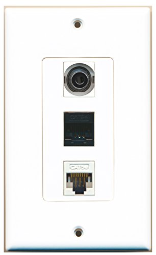 RiteAV - 1 Port 3.5mm and 1 Port Cat5e Ethernet White and 1 Port Cat5e Ethernet Black Wall Plate Decorative
