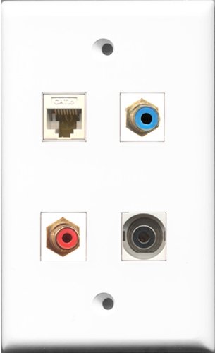 RiteAV 1 Port RCA Red and 1 Port RCA Blue and 1 Port 3.5mm and 1 Port Cat6 Ethernet White Wall Plate