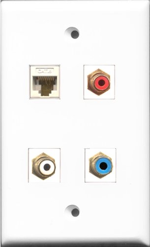 RiteAV 1 Port RCA Red and 1 Port RCA White and 1 Port RCA Blue and 1 Port Cat6 Ethernet White Wall Plate