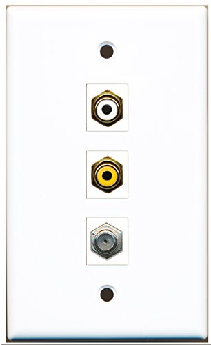 RiteAV - 1 Port RCA White and 1 Port RCA Yellow and 1 Port Coax Cable TV- F-Type Wall Plate