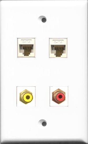 RiteAV 1 Port RCA Red and 1 Port RCA Yellow 2 Port Cat6 Ethernet White Wall Plate
