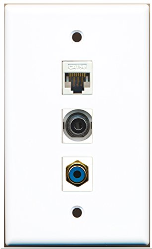 RiteAV - 1 Port RCA Blue and 1 Port 3.5mm and 1 Port Cat5e Ethernet White Wall Plate
