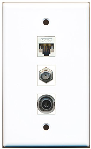RiteAV - 1 Port Coax Cable TV- F-Type and 1 Port 3.5mm and 1 Port Cat5e Ethernet White Wall Plate