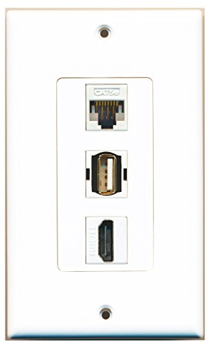 RiteAV - 1 Port HDMI and 1 Port USB A-A and 1 Port Cat5e Ethernet White Decorative Wall Plate Decorative